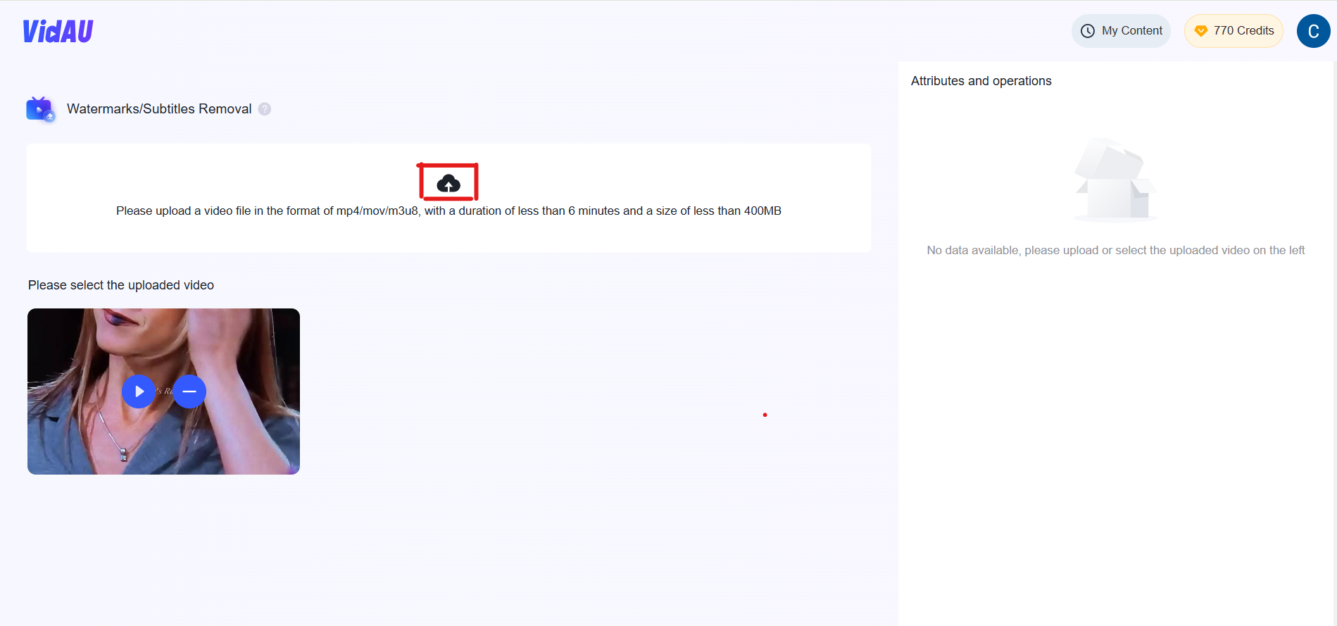 Watermark remover step 3 – VidAU.ai Remove the Watermark from Video